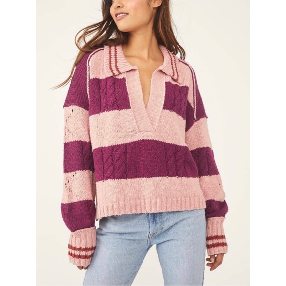 Free People Sweaters - NWT Free People Pembrook Sweater Moody Pink Combo